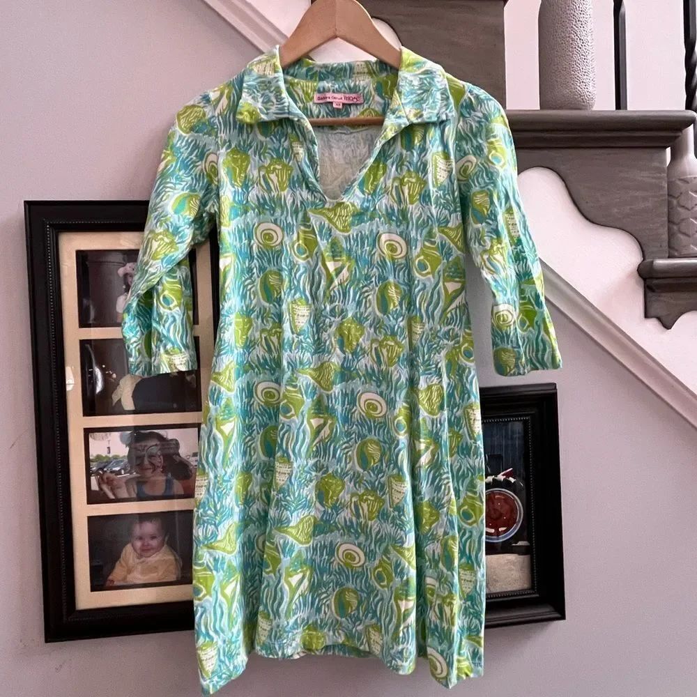 Barbara Gerwit Vintage Seashell Print 3/4 Sleeve Dress sz XS